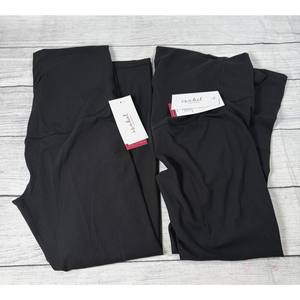 Over Belly High Rise Active Maternity Leggings Sz L 12-14 Black Isabel Lot 2 NWT